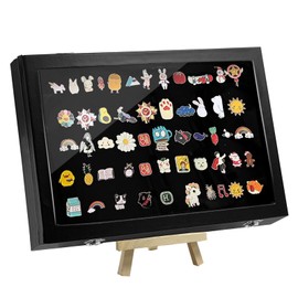 YEXEXINM Lapel Pin Display Case 35 x 24 cm Brooch Jewellery Storage Box Black Wood Presentation Boxes Enamel Pin Display for Lapel Pins Collector's Pins and Medals