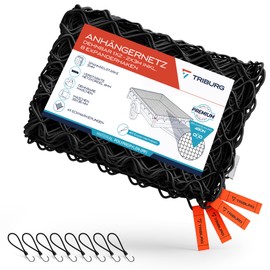 TRIBURG® Trailer Net, Stretchable for Trailers of Sizes 1 x 2 metres to 2 x 3 metres, Tight Mesh, with Rubber Cord [Black/Elastic]