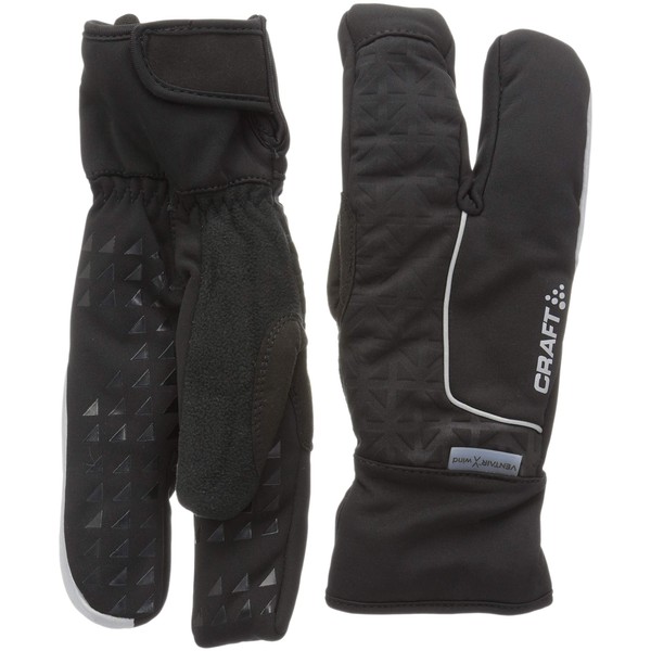 Craft Sportswear Wind,Waterproof Reflective Bike and Cycling Gloves, Siberian Split Finger, Black, Small