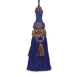 Elegant 6" (15cm) Key Tassel, 4" (10cm) Loop accented with Rosette and Tassels (Style# BKT) Navy Beige Blue Multicolor #5817 (Navy Blue, Royal Blue, Golden Beige) Sold Individually