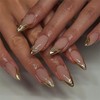 Gold French Tip Press on Nails Almond Medium Fake Nails