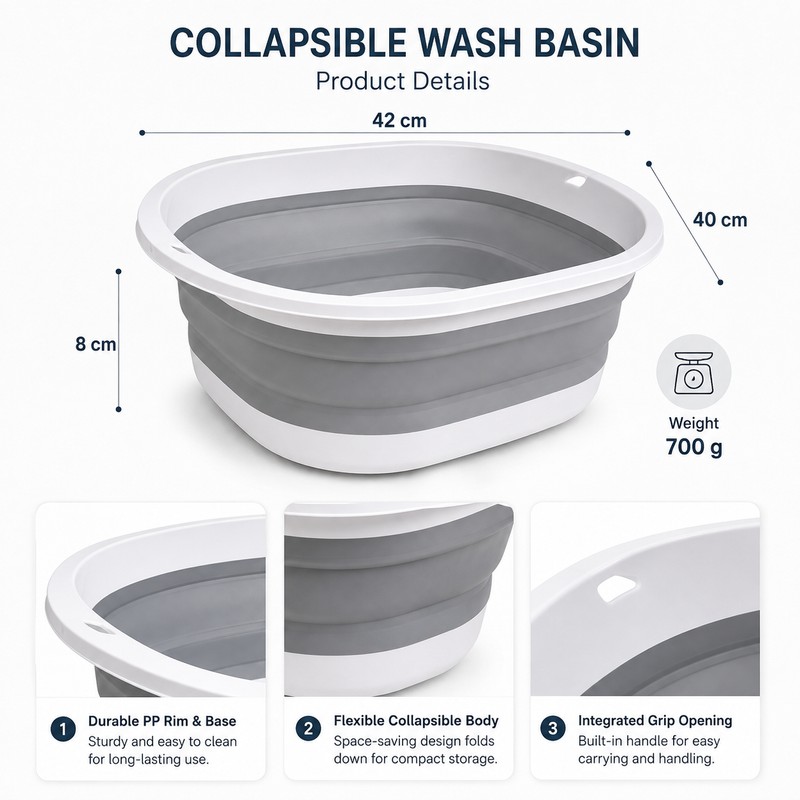 Large Collapsible Basin for Laundry & Soaking - Portable Folding