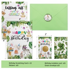 Calling All Party Animals Invitations Cards, Birthday Scratch off cards, safari Jungle Animals Party Celebration, Neutral Boy Girl Woodland Birthday Party Supplies-in15