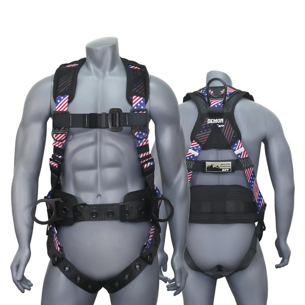 AFP American Flag Demon Fall Protection Ergonomic Comfort Safety Harness,