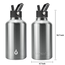 BJPKPK Half Gallon Insulated Water Bottles with Straw Lid, 64oz Large Water Jug, Stainless Steel Bottles with 3 Lids and Paracord Handle, Thermo for Hot & Cold Liquid, Stainless Steel