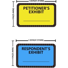 400 Pcs Exhibit Stickers Label,Yellow Petitioner's Exhibit and Blue Respondent's Exhibit,1.65 x 1 inch Stickers for Office,Courtroom