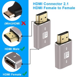 AXFEE HDMI to HDMI, Pack of 2 Mini HDMI Male to HDMI Female Adapter, HDMI 2.1 Version, Mini HDMI Adapter, HDMI Coupling HDMI Connector for Laptop HDTV, 8K@60Hz /4K@120Hz /2K@1080p