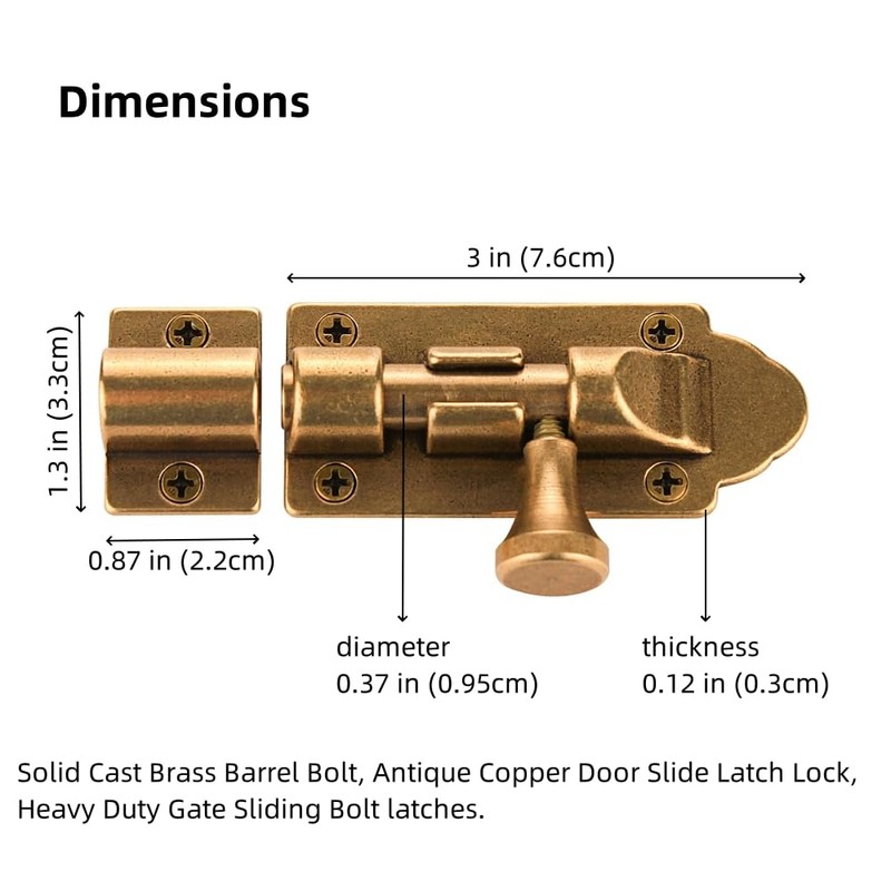 Runningfish Antique Barrel Bolt Buckle Heavy Duty,Solid Brass Thickened Door