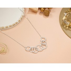 70th Birthday Gifts for Women Seven Interlocking Infinity Circles Hammered Sterling Silver Necklace for Women Birthday Gifts for Mum & Grandma