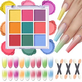Nail Pigment Powder Palette, 9 Colors Solid Pigment Powder for Nails Ombre Gradient French Manicure, Nail Art Palette Rub Dust Glitter Manicure Home DIY Decoration Accessories
