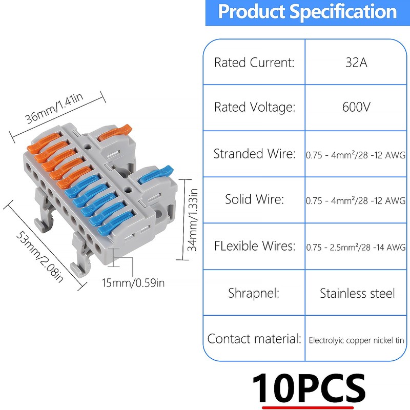 QCCAN 5PCS DIN Rail Terminal Blocks Kit, 2 in 10