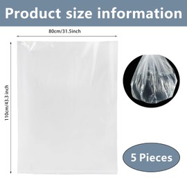 Extra Large Clear Plastic Storage Bags 80 * 110CM(31.5x43.3inch), 5 PCS Flat Large Plastic Bags, Huge Storage Bags Moving Bags for Luggage, Suitcase, Stroller, Chair, Kids Bike