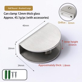 Glass Shelf Brackets, Stainless Steel Glass Clamp Holder Clip, Pack of 4, Large Semicircular