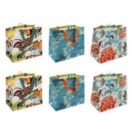 Earthwise Reusable Grocery Shopping Bags Extremely Durable Multi Use Large Stylish Fun Foldable Water-Resistant Totes (6 bags/2 of each print)