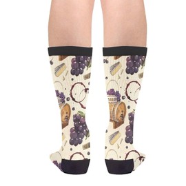 GJLNTRF Vintage Wine And Cheese Novelty Crew Socks Casual Crazy Funny Dress Socks For Women Men Teens Gift