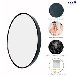 oruii Round Mirror 30 inch, Large Round Mirror, Black Circle Mirror Metal Frame, Large Wall Mirrors for Bathroom, Living Room, Dining Room, Entryway.