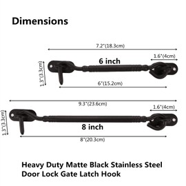 Bilyglewarwof Barn Door Hook and Eye Latch 8inch Heavy Duty Solid Extra Thicken,Sliding Door Lock Barn Gate Latch Privacy Hook and Eye Latch Black (8inch, Black)