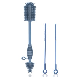 Raymeefa Set of 3 Bottle Brush and Straw Cleaner Brush,Reusable,Bendable,Soft Silicone Brush to Clean Crevice(Blue)