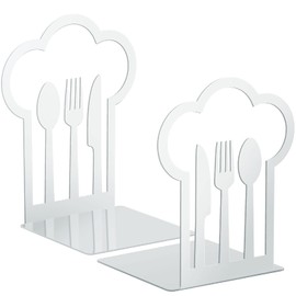 Cookbook Bookends Fork Knife Spoon Decorative Kitchen Metal Book Ends Cookbook Storage Books Stoppers Book Holder Home Decorative Accessories for Shelves Kitchen Book Holders (White,1 Pair)