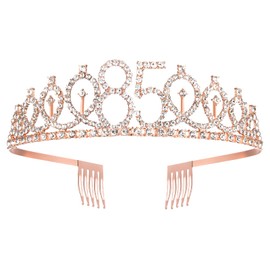 SZHUIHER 85th Birthday Sash and Tiara for Woman, Rose Gold Birthday Sash Crown 85 & Fabulous Sash and Tiara for Woman, 85th Birthday Gifts for Happy 85th Birthday Party Favor Supplies