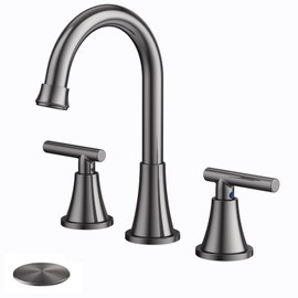 Bathroom Faucets for Sink 3 Hole, Hurran 8 inch Widespread Brushed Grey Bathroom Sink Faucet with Pop-up Drain and Supply Hose, Stainless Steel Lead-Free Faucet for Vessel Sink Vanity RV