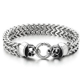 COOLSTEELANDBEYOND Gothic Mens Stainless Steel Cap Skull Franco Link Curb Chain Bracelet, Spring Ring Clasp 8.7 Inches(CA)