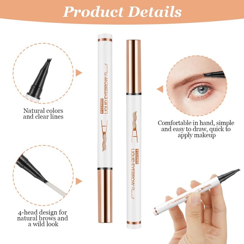 LOPHE Eyebrow Pen with 4 Fork Tip, Long-lasting Waterproof Eyebrow