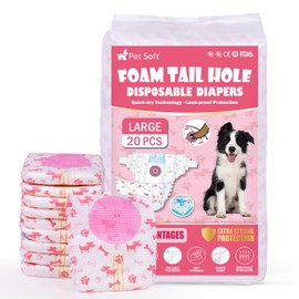 Pet Soft Disposable Dog Diapers - Female Dog Diapers with Adjustable Foam Tail Hole, Ultra Protection Puppy & Cat Diapers Wetness Indicator for Dogs in Heat or Incontinence, 20pcs (L,Red)