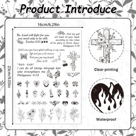 Papiailove Christian Realistic Temporary Tattoos - 8 Sheets Christian Floral Bible Verse Inspirational Fake Tattoos Stickers, Realistic Long Lasting Waterproof Black Mini Tattoos for Women and Men