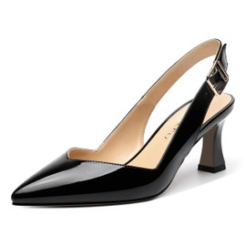 NUMALEO Women's 2.5 Inch Patent Buckle Pointed Toe Mid Heel Spool Evening Ankle Strap Casual Pumps Shoes Black Size 8 - Sandalia Tacon Bajo