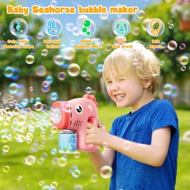 Panacare Seahorse Bubble Machine, Bubble Toy Children 5000+ Bubbles / Min with Bubble Solution for Wedding/Birthday/Party, Outdoor Gift for Boys and Girls 345678 Years