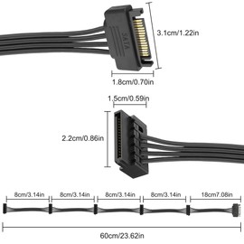 XMSJSIY SATA Power Splitter Cable 15 Pin SATA to 5 x 15 Pin SATA Power Supply Cable Extension Cable 15 Pin SATA Male to 5 x Serial SATA Female Power Cord for HDD SSD Hard Disk Drive