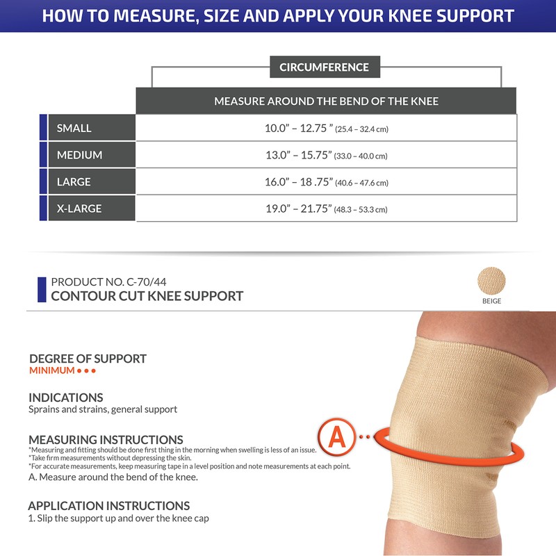 CHAMPION C-70 Contour Cut Knee Support, Beige, Large