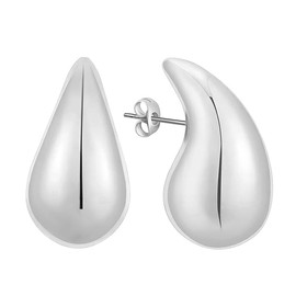 PSOWQ 18K Earrings Dupes Thick Hoop Earrings for Women, Chunky Earrings for Women, Lightweight Waterdrop Hollow Open Hoops, Hypoallergenic 585 Gold-Plated Earrings Fashion Jewellery for Women and