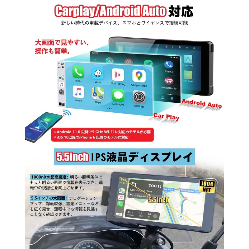 NikoMaku Smart Monitor for Motorcycles, Ultra Thin + USB Power