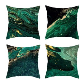 Cushion Cover, Green, 45 x 45 cm, Marble Cushion Covers, Set of 4, Microfibre Abstract Cushion, Geometric Decorative Cushion Covers, Sofa, Garden