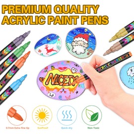 NICETY Acrylstifte für Steine Wasserfest - 72 Multimarker Acrylmarker Glasmalstifte für Stein Stoff Holz Leinwand Glas Keramik - 0,7 mm Acrylic Paint Marker Porzellanstifte