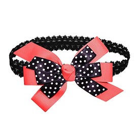 WEBB DIRECT2U WD2U Baby Girls Black Dotted Grosgrain Boutique Hair Bow Stretch Headband (Watermelon)