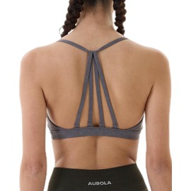 AUROLA Mercury Workout Sports Bras Women Athletic Removable Padded Backless Strapy Minimal Crop Top, Ice Flower Dark Grey, Small