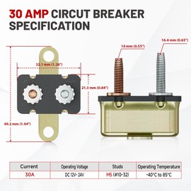 RED WOLF (30A 1PC) DC 12V-24V Automatic Reset Circuit Breaker #10-32 Stud Bolt Type Circuit Breaker with Metal Fuse Housing Pre-Trimmed Cover Reusable for Boat Marine Trolling Motor RV Battery System