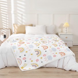 jejeloiu Rainbow Plush Blanket Baby 30"x40" Colorful Stripes Fleece Throw Blanket for Bed Sofa Couch Multicolor Sherpa Blanket Room Decor Cute Kawaii Girly Fuzzy Blanket