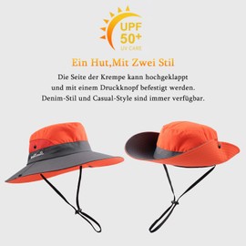 Pesaat Sun Hat Children Adults Summer Hat UV Protection Summer Hat Crushable Waterproof Fishing Hat with Chin Strap Garden Hat Boonie Hat Women for Gardening Hiking, Orange-multi-coloured