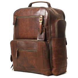 Gratlin Buffalo Leather Backpack for Men & Women | Multi Pocket Laptop Backpack | Vintage Brown Leather Rucksack for Travel & Trekking