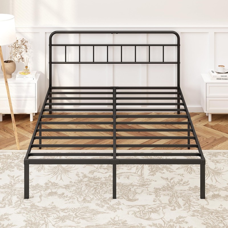 Kujielan 12 inches Queen Size Bed Frame with Minimalist headboard,Metal