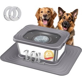 Decflow 10L Stainless Steel Dog Water Bowl, No Spill Anti-Splash Dog Bowls with XXL Silicone Mat, Spill-Proof Slow Feeder for Messy Drinkers, Heavy Duty Pet Bowls for Indoor/Outdoor Use Grey