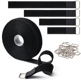 CADONO 1"x16Ft Hook and Loop Straps with 25 Metal Buckles, Adjustable Fastening Cable Straps, Free Cut Length, Reusable Nylon Cable Ties for Organizer or Storage, Black