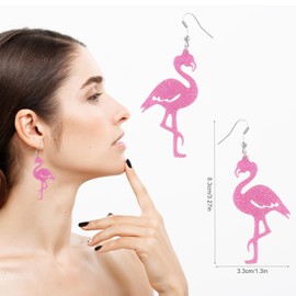 Flamingo Earrings, 8.3 x 3.3 cm, Acrylic Cute Dangling Flamingo Earrings, Glitter Pink Earrings for Girls and Women, Jewellery Gift for Valentine's Day for Best Friend, Birthday (1 Pair), Acrylic, No