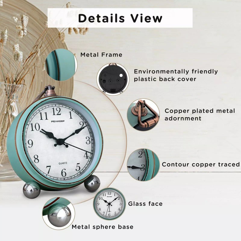 Peakeep 4 battery operated antique retro analog alarm clock small