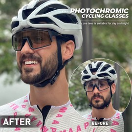 KAPVOE Photochromic Cycling Glasses MTB Clear Mountain Bike Transition Bicycle Sunglasses for Men Women - K9022