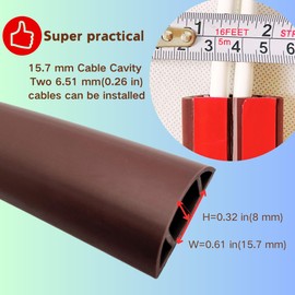 BEIEBIJOB 3.3ft Self Adhesive Floor Cord Cover,Heavy Duty Soft PVC Cable Protector and Extension Cord Hider,Cord Management System to Hide Wires on Floor,Cable Cavity:0.61" (W) x 0.32" (H) Brown